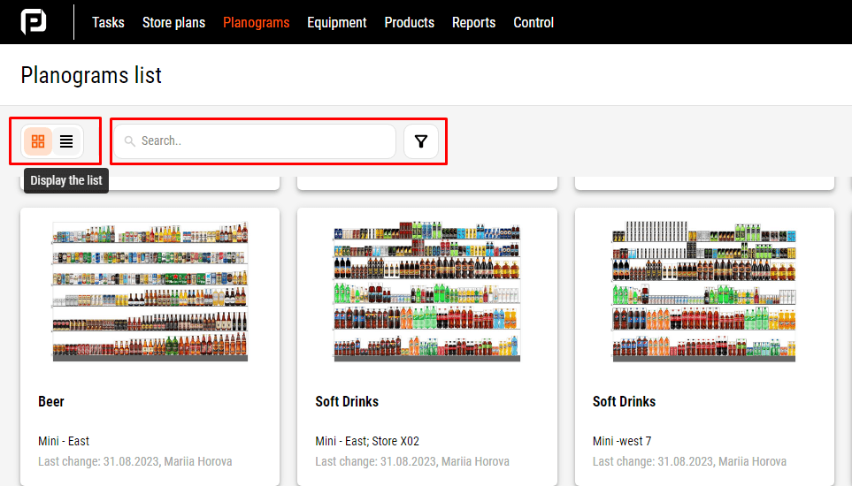 Planogram display switch mode in PlanoHero service