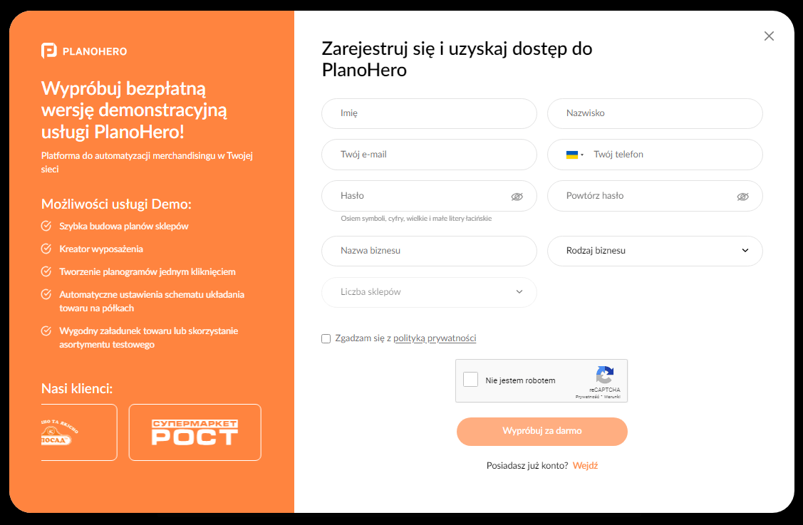 PlanjHero Try for free form