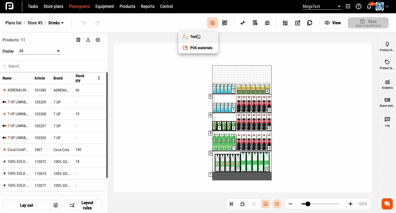 Info elements on planogram