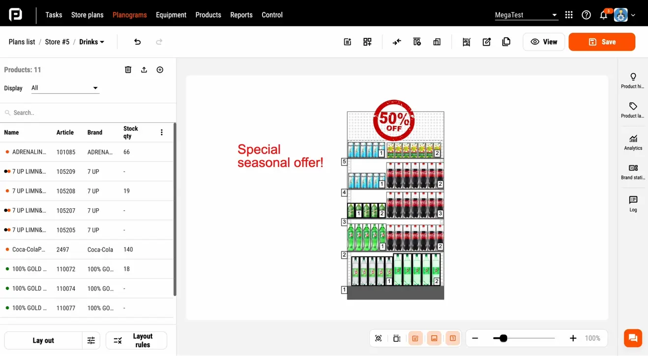 Info elements on the planogram